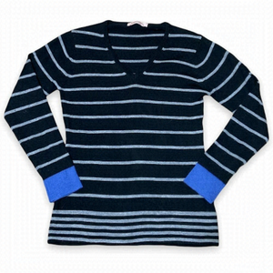 NWT Brunella Gori 100% Extrafine Merino Wool V-neck sweater striped Women Size M